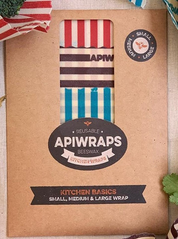 Apiwraps Reusable Beeswax Wraps Kitchen Basics- Pack of 3