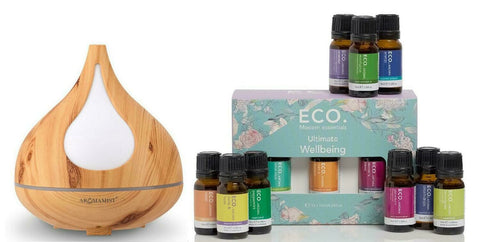 Aromamist Ultrasonic Diffuser & Eco Ultimate Wellbeing Essential Oils Blends Pack (Beech)