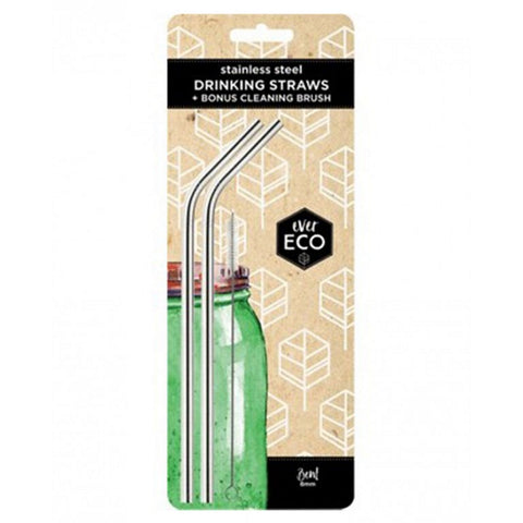 Ever Eco Stainless Steel Straw - Bent 2 Pack + Cleaning Brush