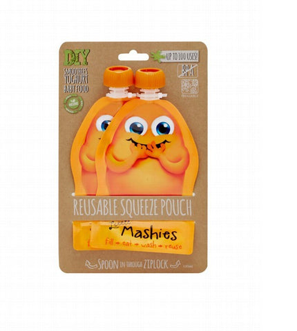 Little Mashies Reusable Squeeze Pouch Orange 2 Pack